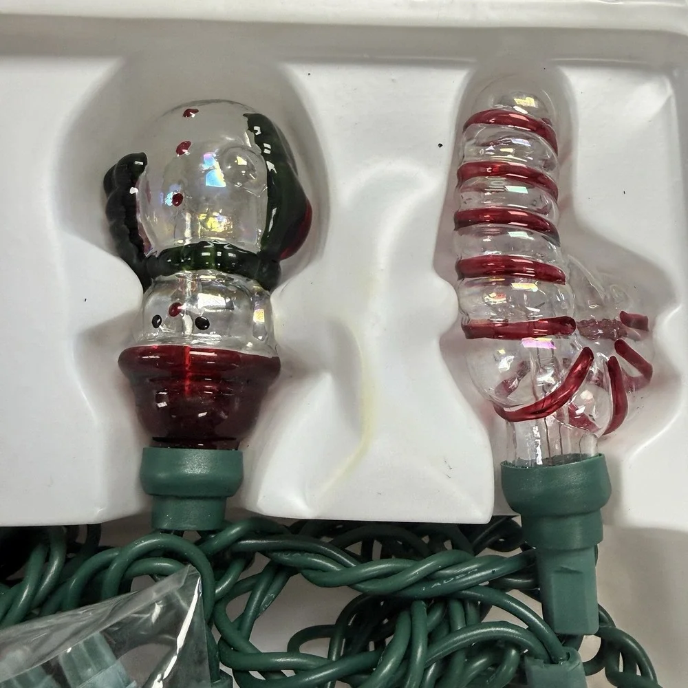 Vintage 2002 Target Christmas Glass Novelty 10 Lights Strand Santa Snowman‎